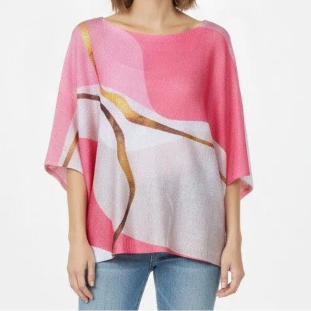 MADE IN ITALY Pink and Gold Abstract Poncho Top